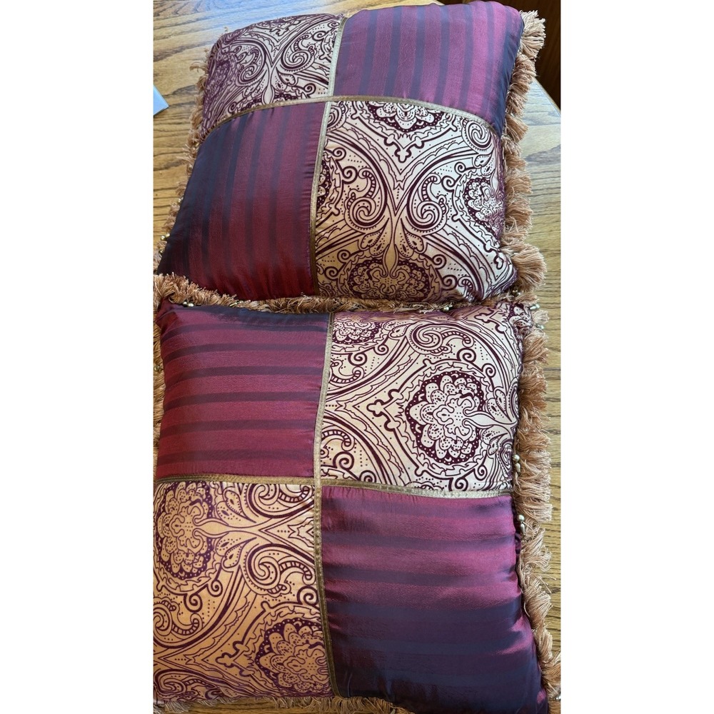 2 Beautiful Vintage Springmaid Decorative Throw Pillows W/ Fringe & Beads
